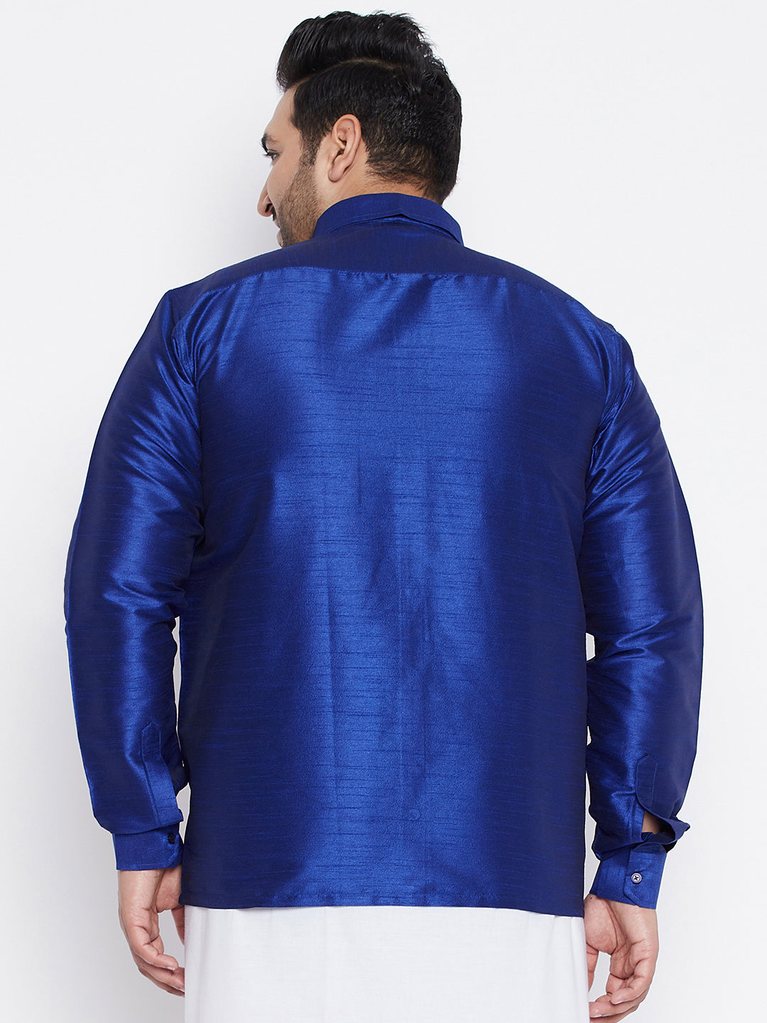Men's Plus Size Blue Silk Blend Ethnic Shirt