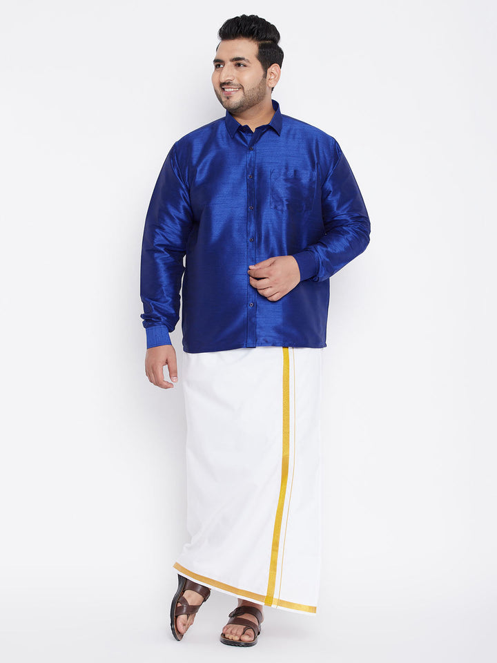 Men's Plus Size Blue Silk Blend Ethnic Shirt