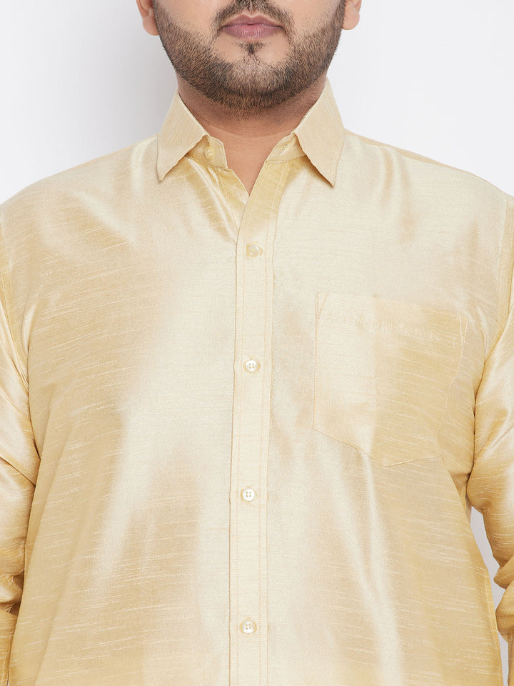Men's Plus Size Golden Silk Blend Ethnic Shirt