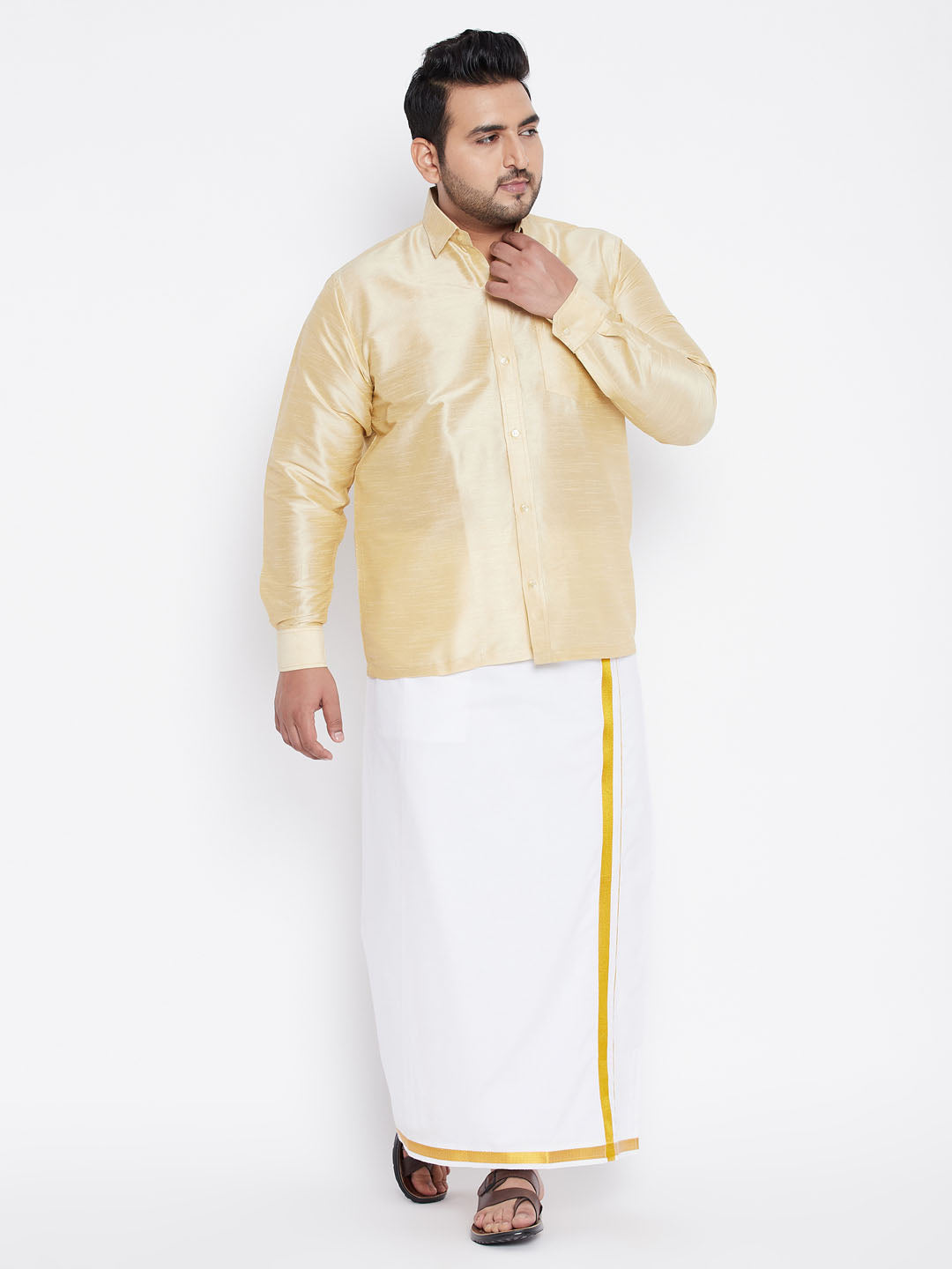 Men's Plus Size Golden Silk Blend Ethnic Shirt