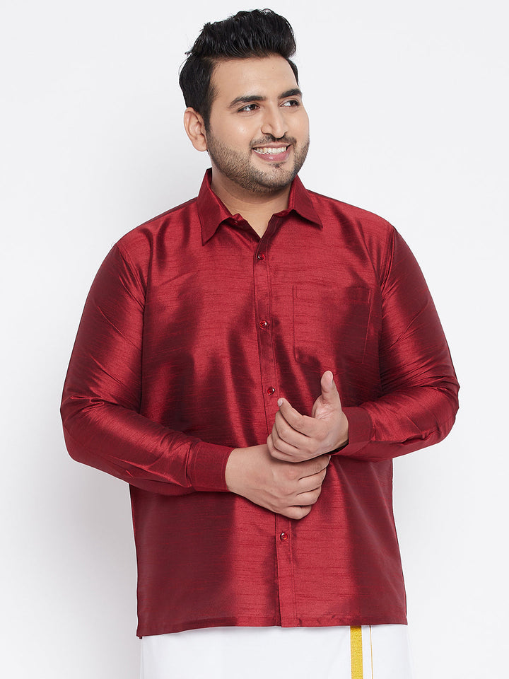 Men's Plus Size Maroon Silk Blend Ethnic Shirt