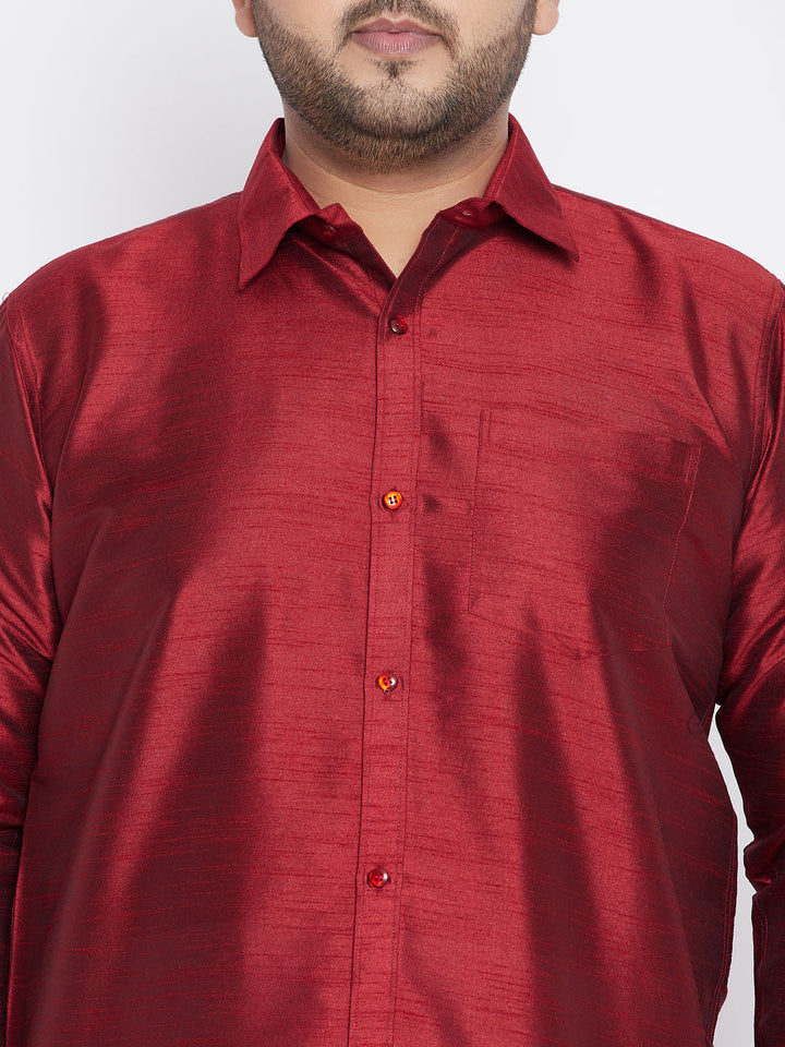 Men's Plus Size Maroon Silk Blend Ethnic Shirt