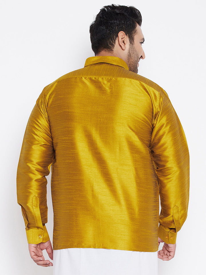 Men's Plus Size Mustard Silk Blend Ethnic Shirt