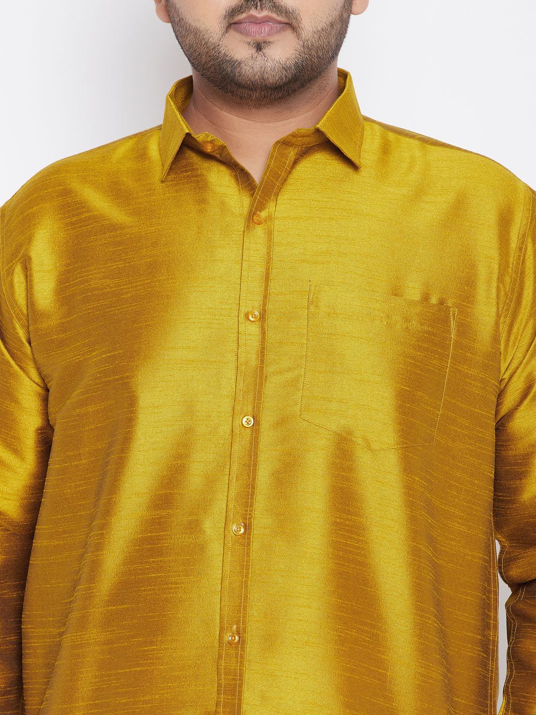 Men's Plus Size Mustard Silk Blend Ethnic Shirt