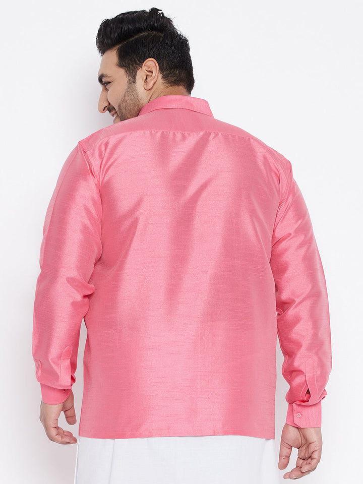 Men's Plus Size Pink Silk Blend Ethnic Shirt