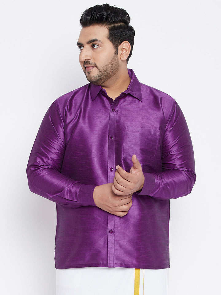 Men's Plus Size Purple Silk Blend Ethnic Shirt