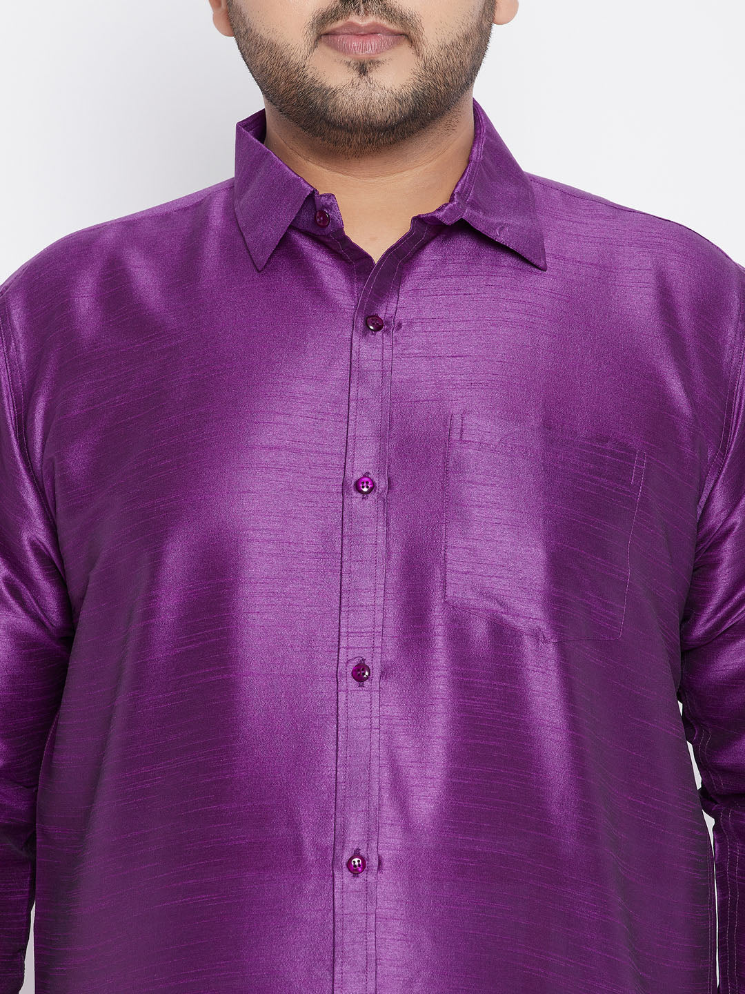 Men's Plus Size Purple Silk Blend Ethnic Shirt