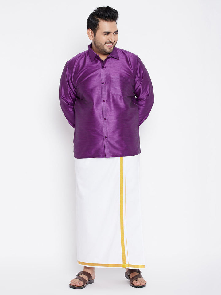 Men's Plus Size Purple Silk Blend Ethnic Shirt
