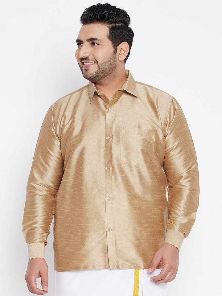 Men's Plus Size Rose Gold Silk Blend Ethnic Shirt
