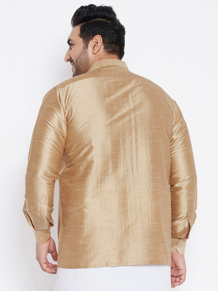 Men's Plus Size Rose Gold Silk Blend Ethnic Shirt