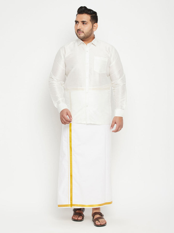 Men's Plus Size White Silk Blend Ethnic Shirt