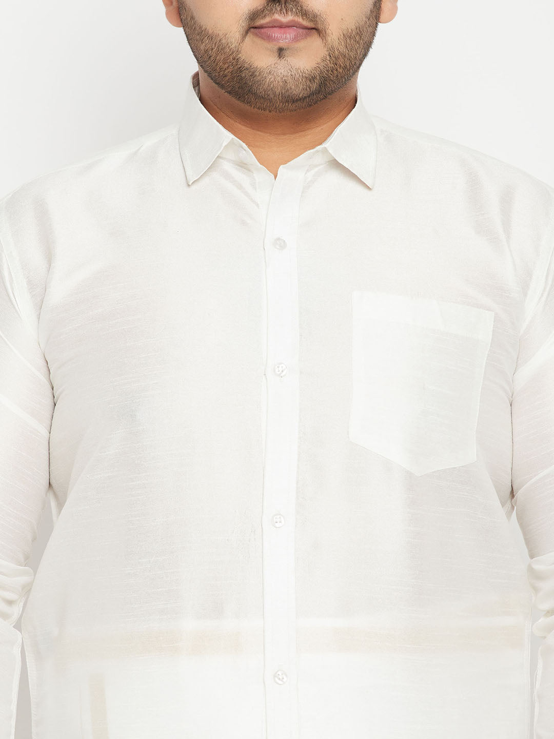 Men's Plus Size White Silk Blend Ethnic Shirt