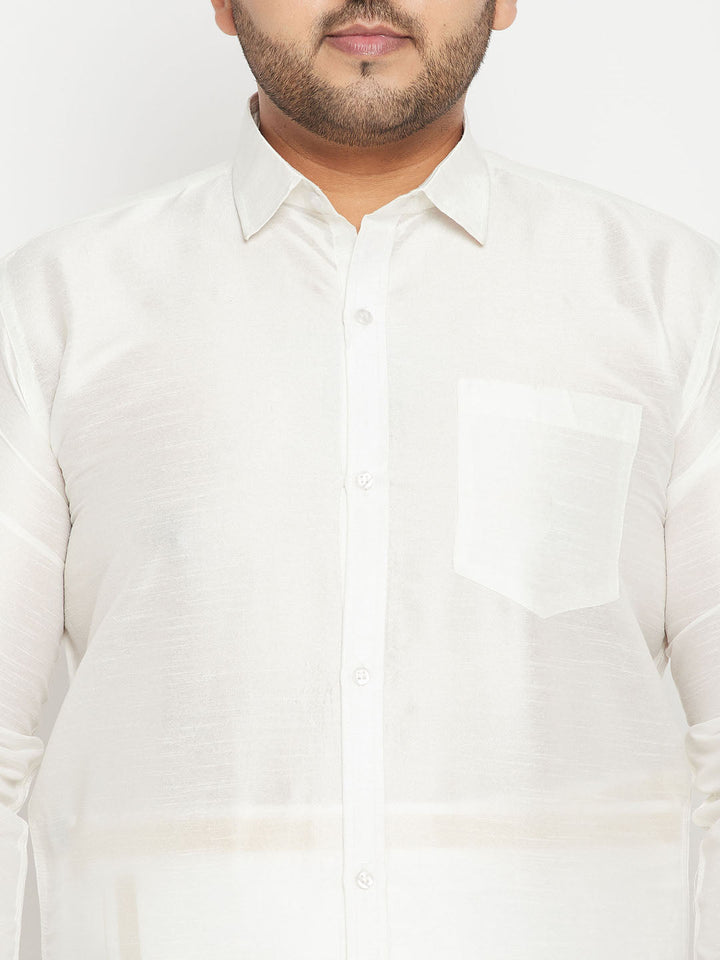 Men's Plus Size White Silk Blend Ethnic Shirt