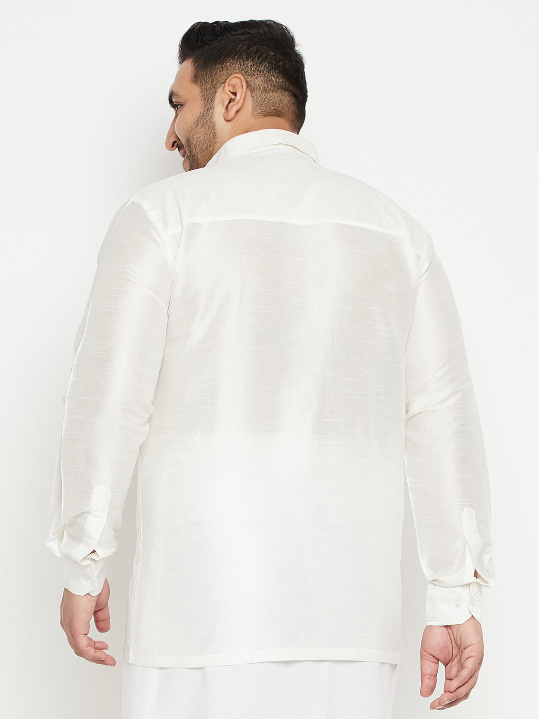Men's Plus Size White Silk Blend Ethnic Shirt