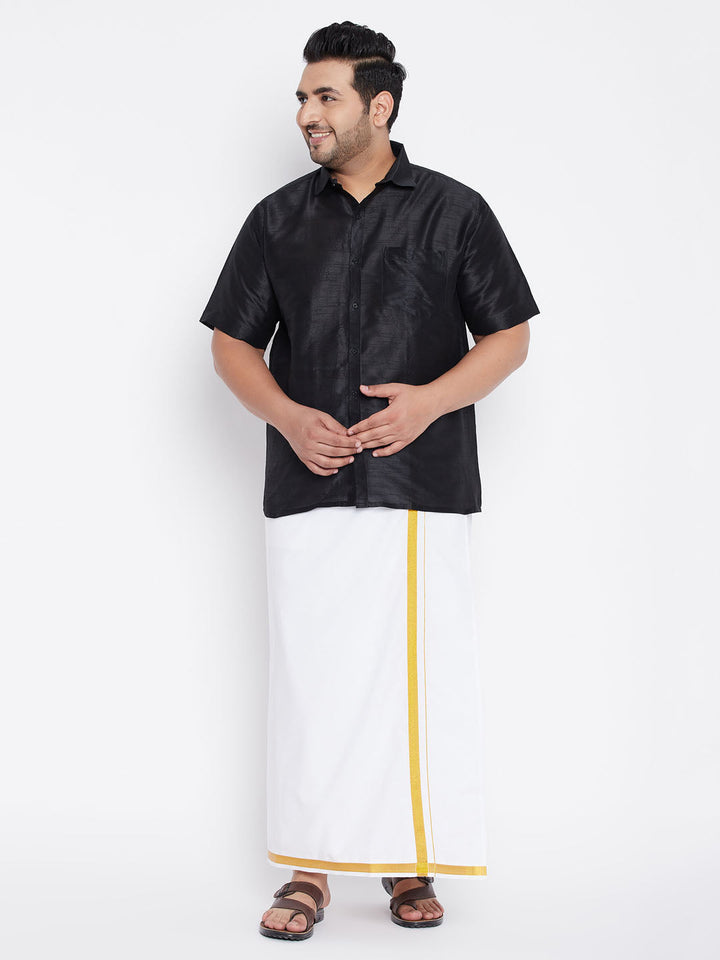 Men's Plus Size Black Silk Blend Ethnic Shirt
