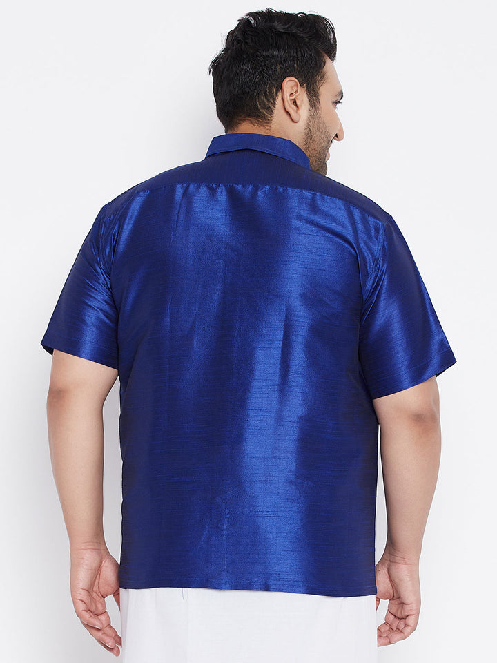 Men's Plus Size Blue Silk Blend Ethnic Shirt