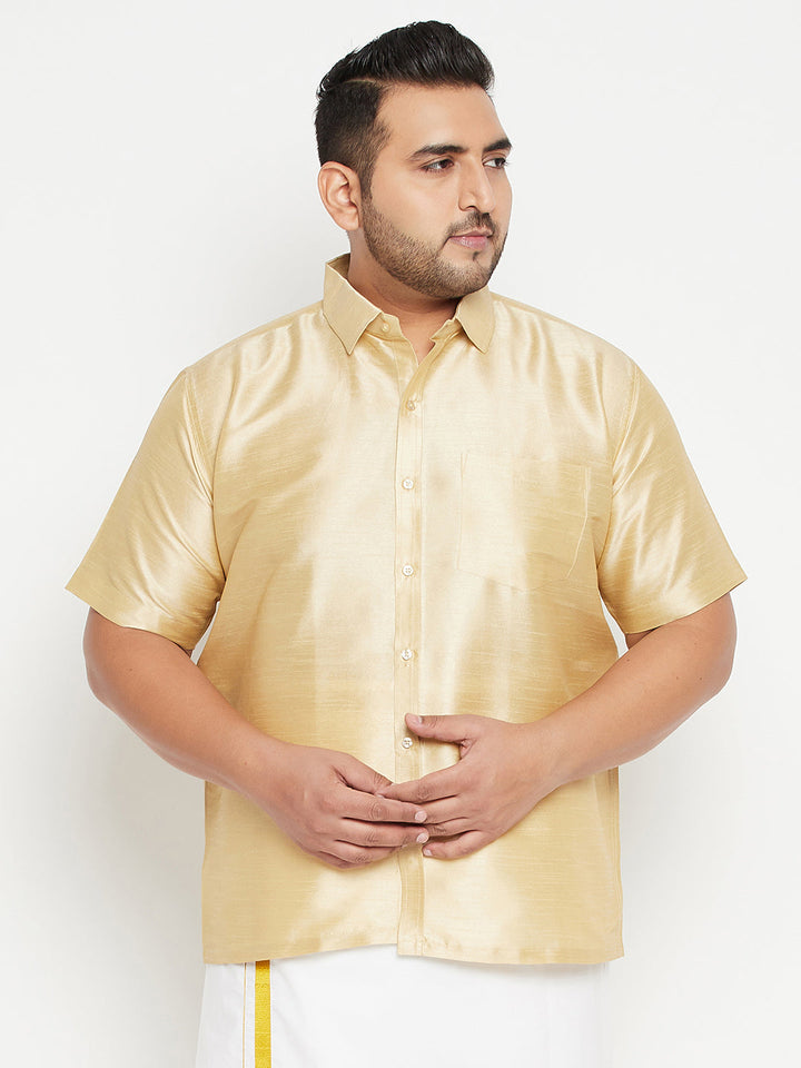 Men's Plus Size Gold Silk Blend Ethnic Shirt