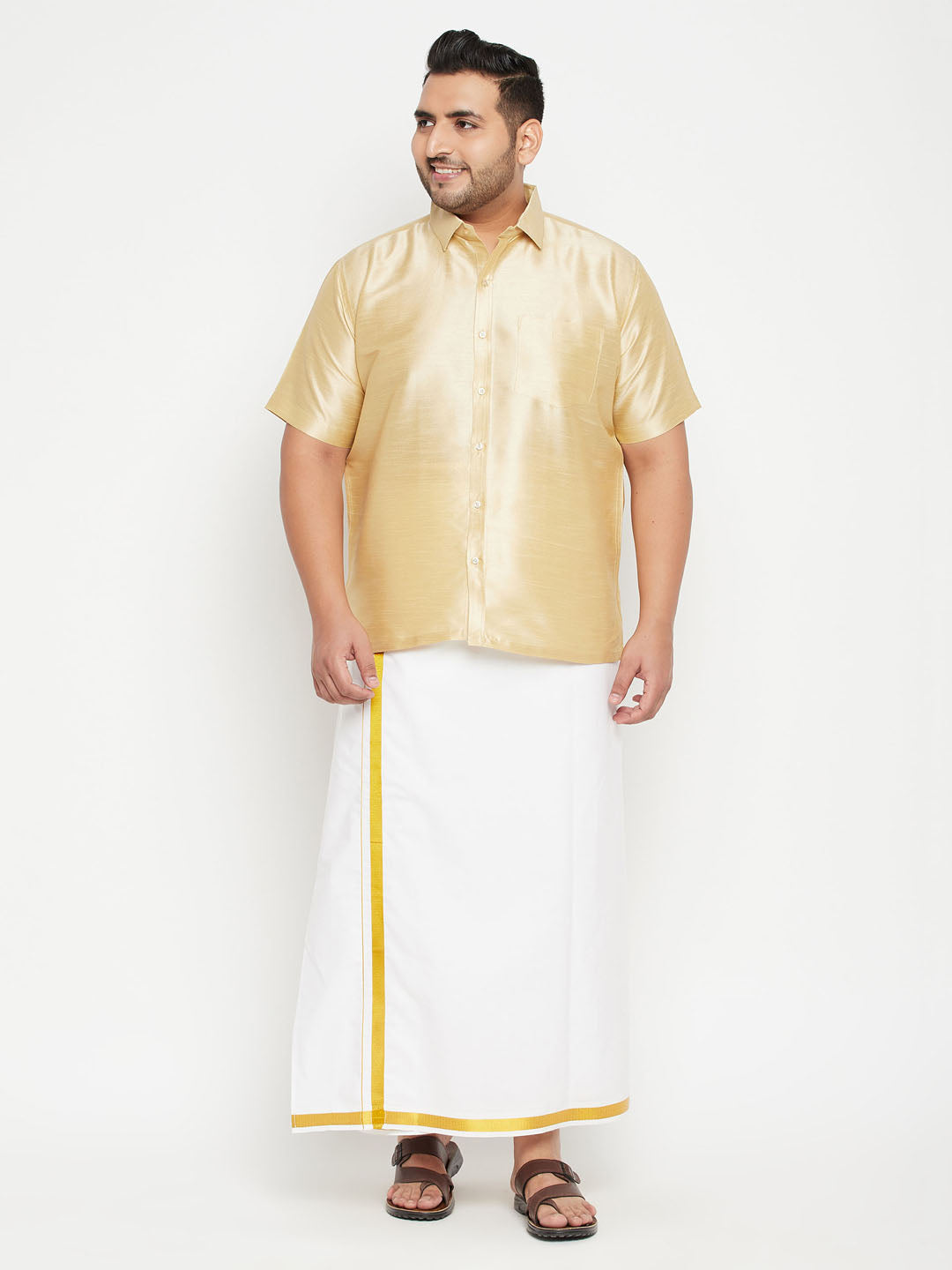 Men's Plus Size Gold Silk Blend Ethnic Shirt