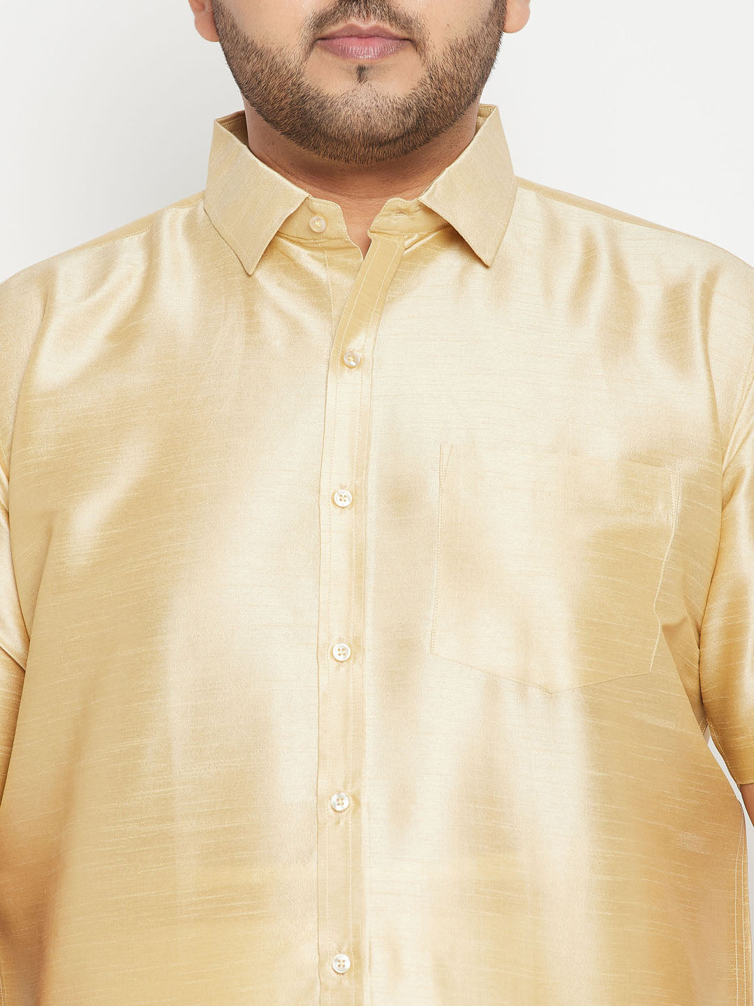 Men's Plus Size Gold Silk Blend Ethnic Shirt