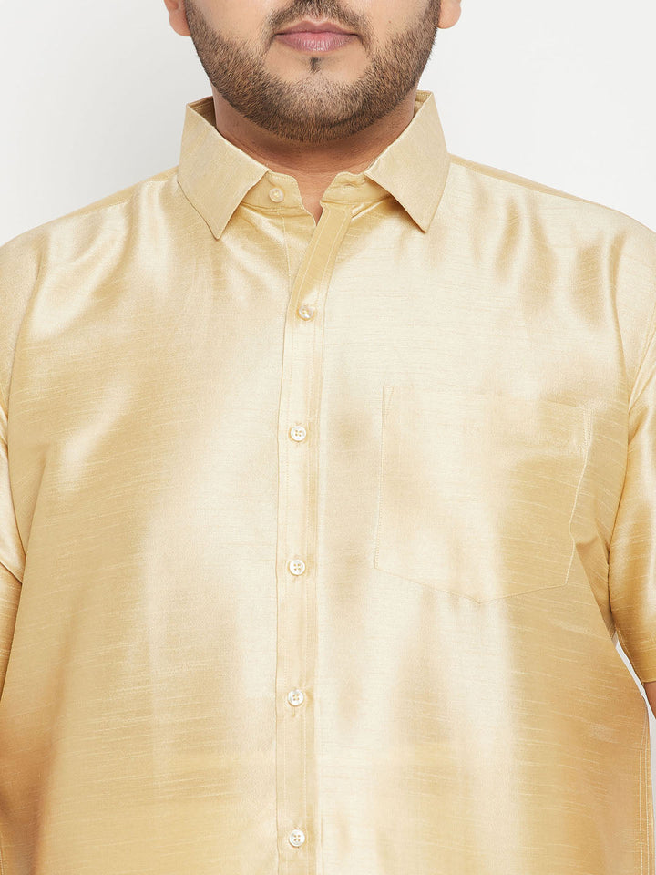 Men's Plus Size Gold Silk Blend Ethnic Shirt