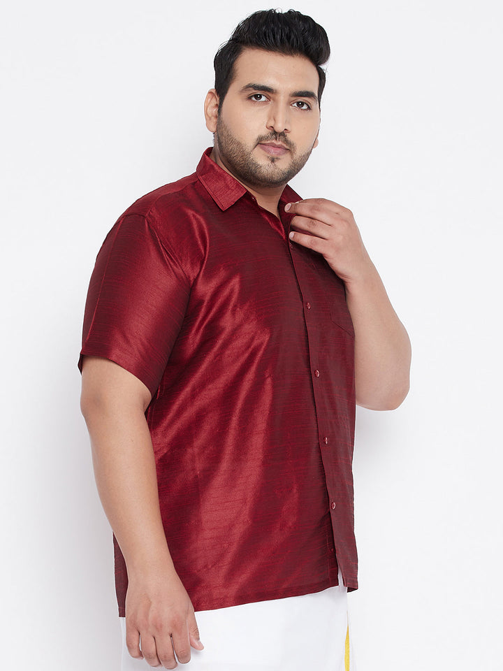 Men's Plus Size Maroon Silk Blend Ethnic Shirt