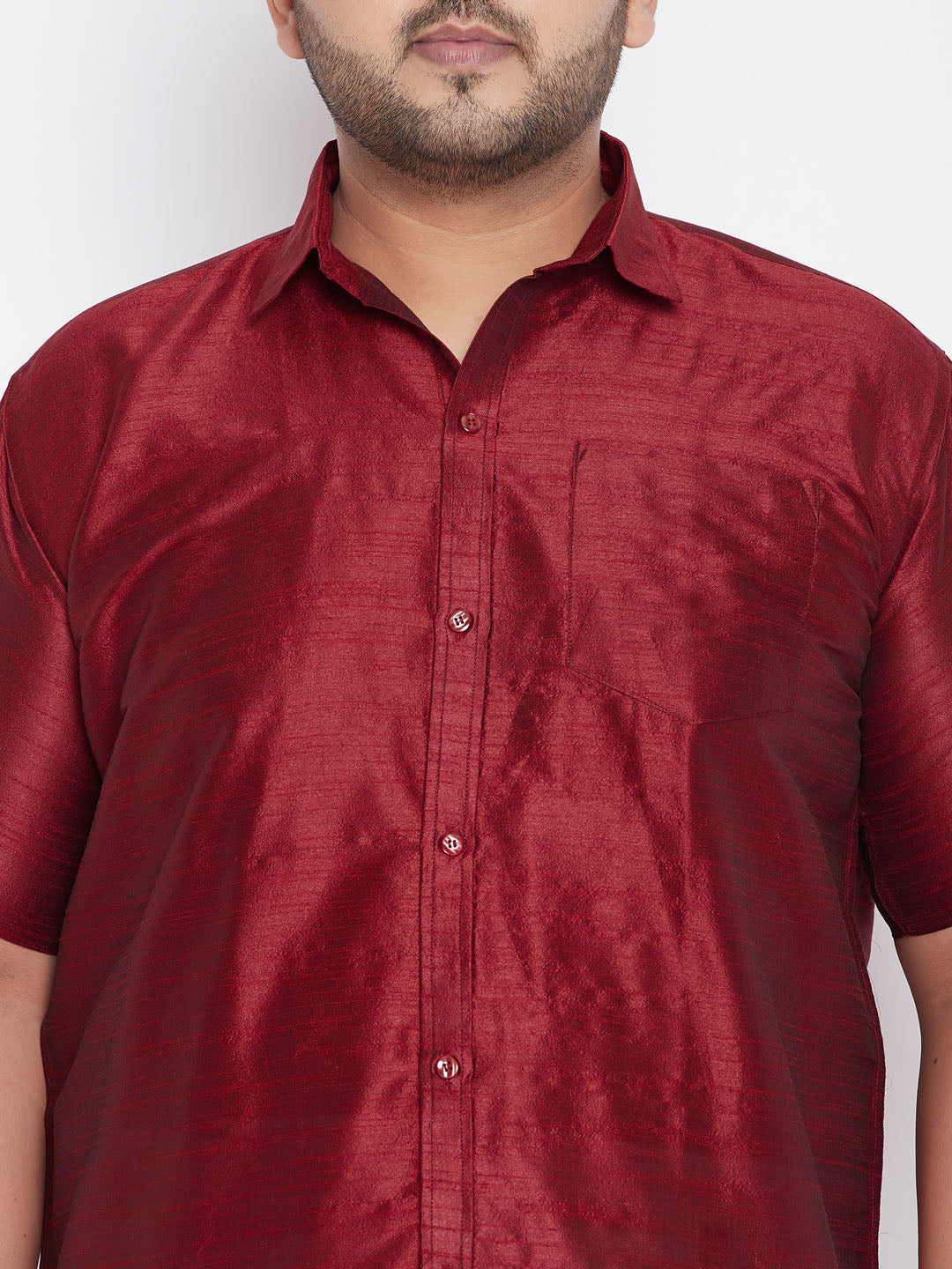 Men's Plus Size Maroon Silk Blend Ethnic Shirt