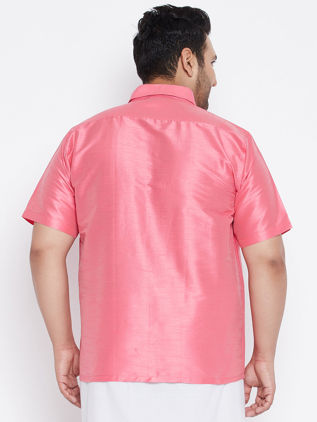 Men's Plus Size Pink Silk Blend Ethnic Shirt