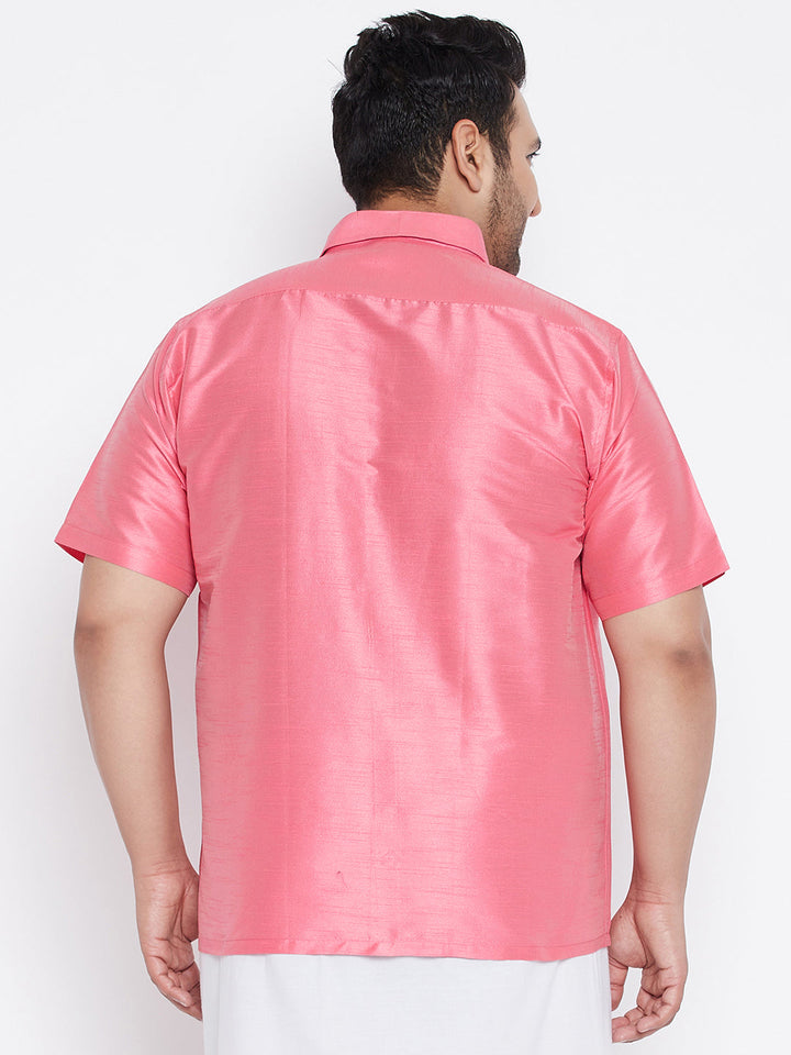 Men's Plus Size Pink Silk Blend Ethnic Shirt