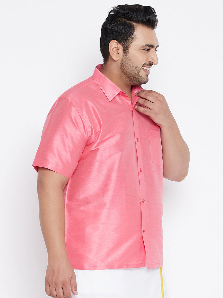 Men's Plus Size Pink Silk Blend Ethnic Shirt