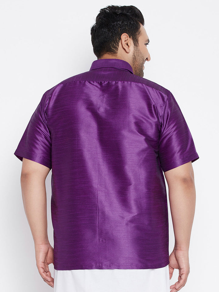 Men's Plus Size Purple Silk Blend Ethnic Shirt