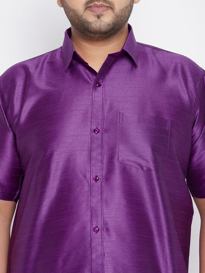 Men's Plus Size Purple Silk Blend Ethnic Shirt