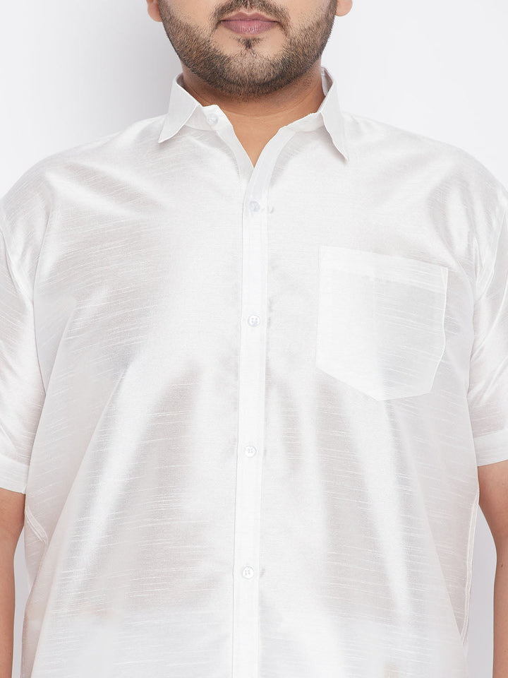 Men's Plus Size White Silk Blend Ethnic Shirt