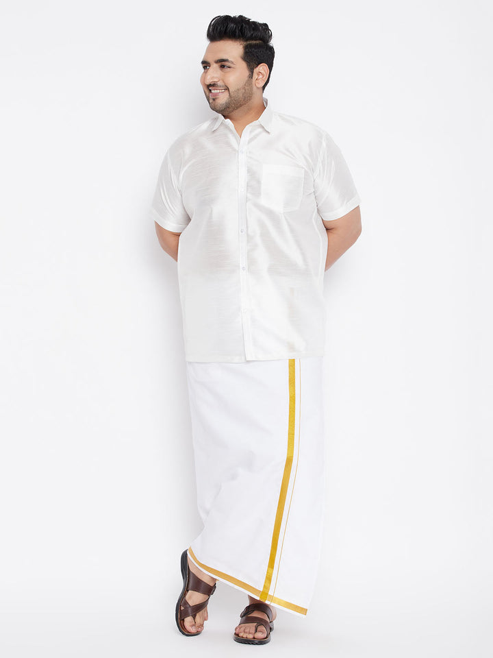 Men's Plus Size White Silk Blend Ethnic Shirt