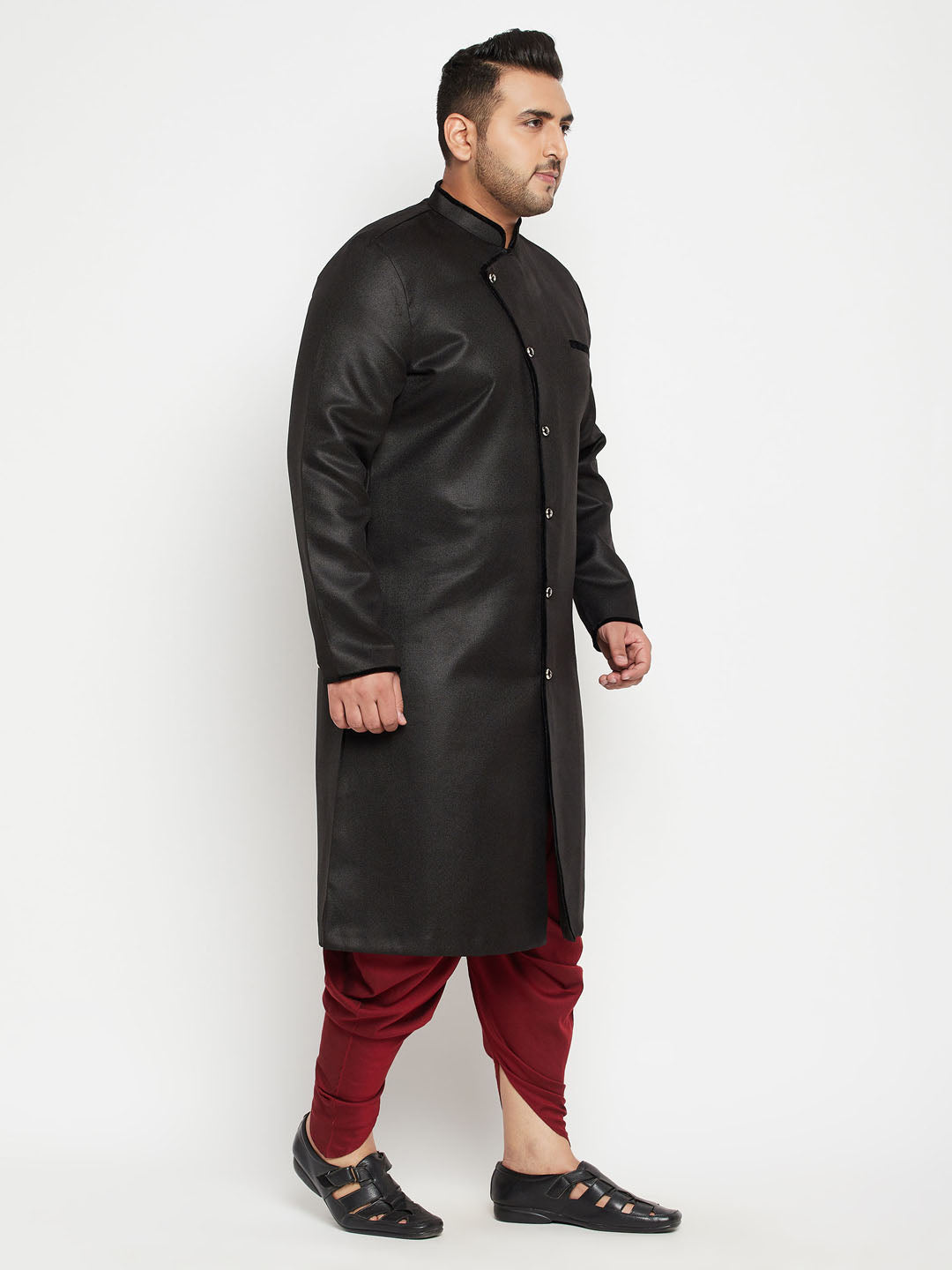 Men's Plus Size Black Sherwani Set