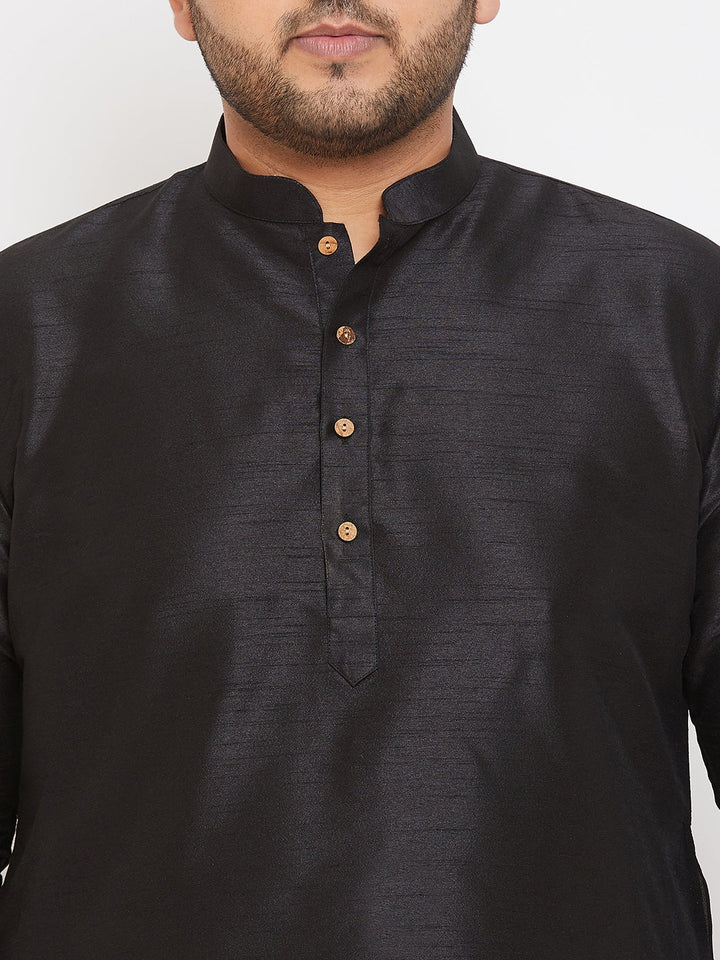 Men's Plus Size Black Silk Blend Curved Kurta