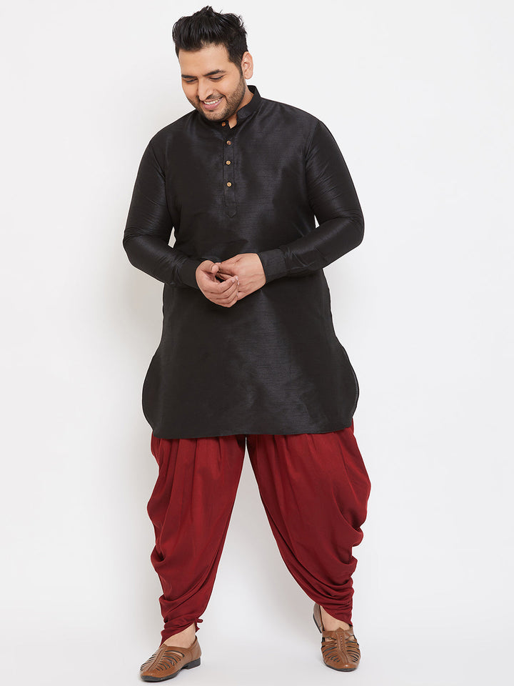 Men's Plus Size Black Silk Blend Curved Kurta
