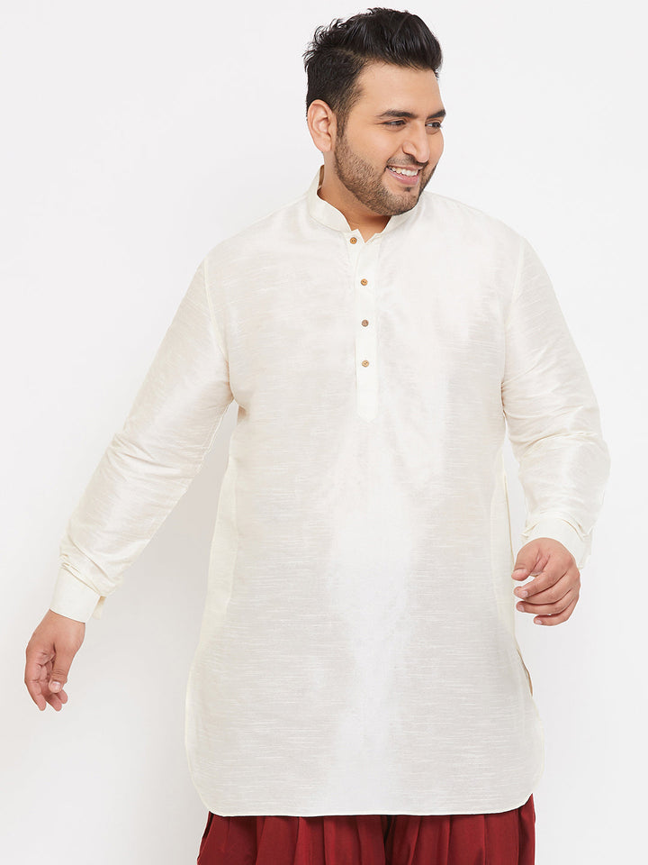 Men's Plus Size Cream Silk Blend Curved Kurta