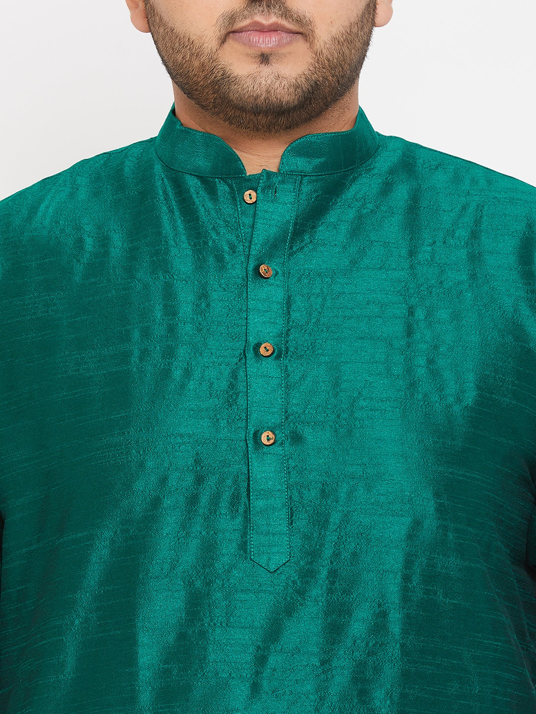 Men's Plus Size Green Silk Blend Curved Kurta Dhoti Set