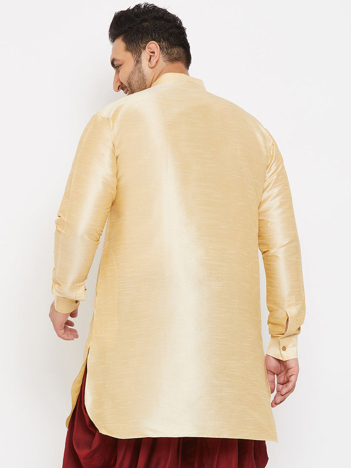 Men's Plus Size Golden Silk Blend Curved Kurta