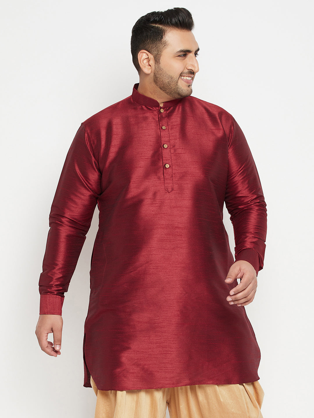 Men's Plus Size Maroon Silk Blend Curved Kurta