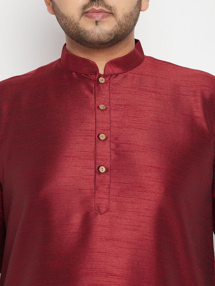 Men's Plus Size Maroon Silk Blend Curved Kurta