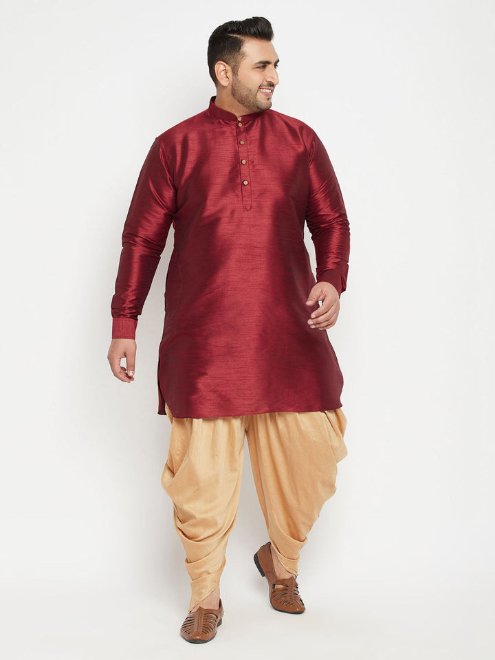 Men's Plus Size Maroon Silk Blend Curved Kurta