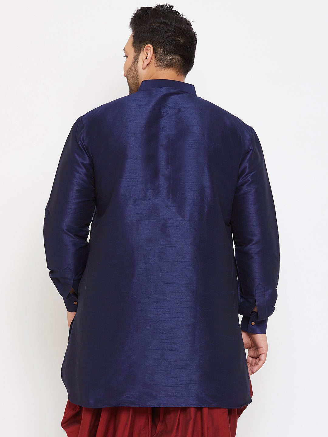 Men's Plus Size Navy Blue Silk Blend Curved Kurta