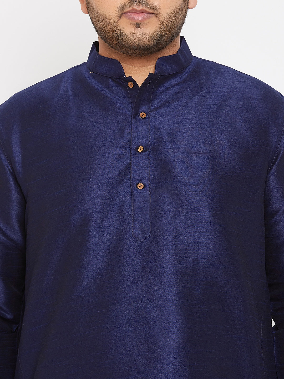 Men's Plus Size Navy Blue Silk Blend Curved Kurta