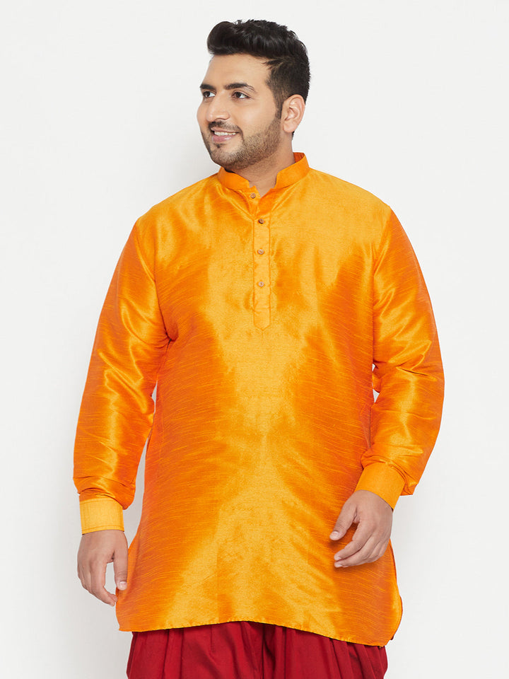 Men's Plus Size Orange Silk Blend Curved Kurta