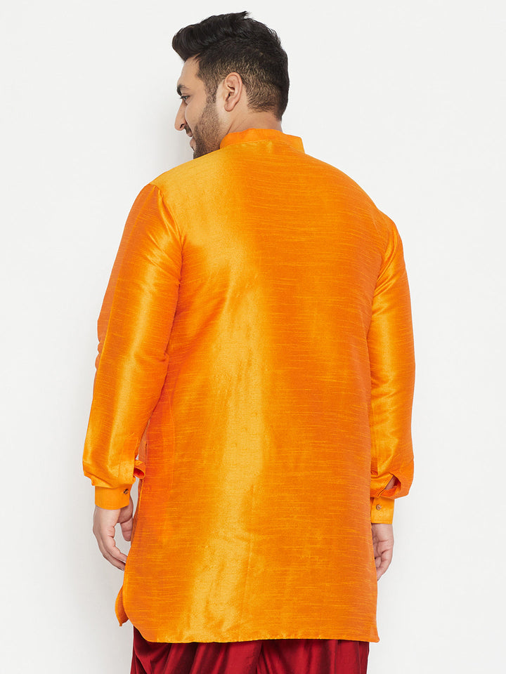 Men's Plus Size Orange Silk Blend Curved Kurta