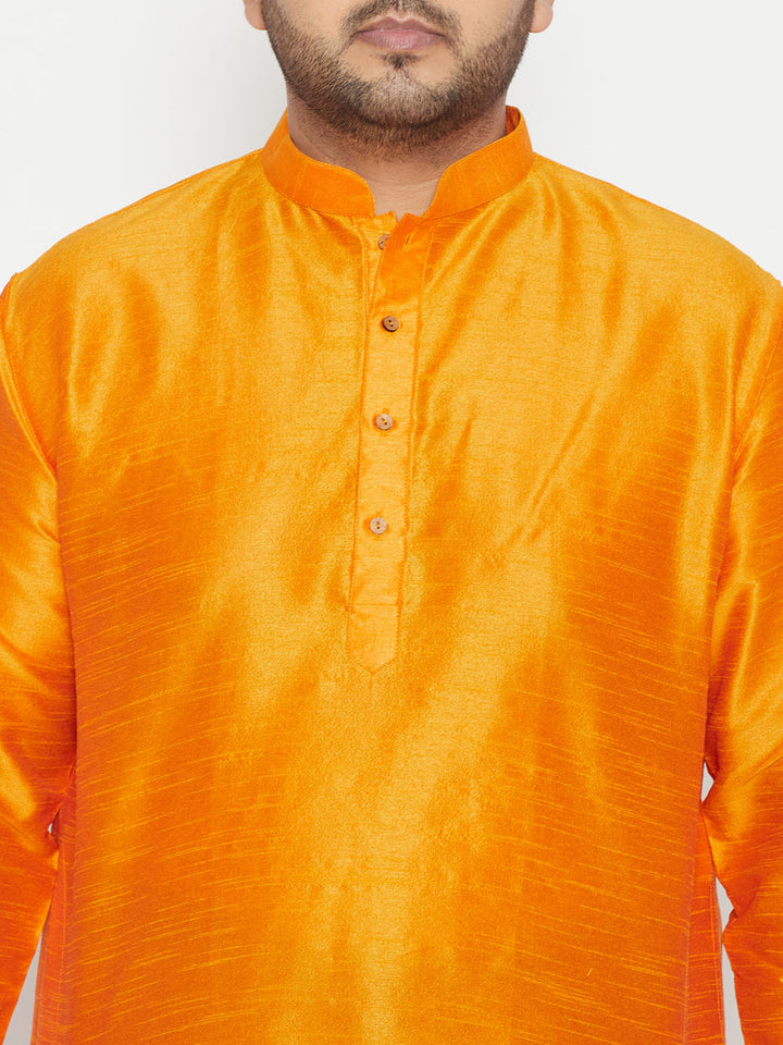Men's Plus Size Orange Silk Blend Curved Kurta