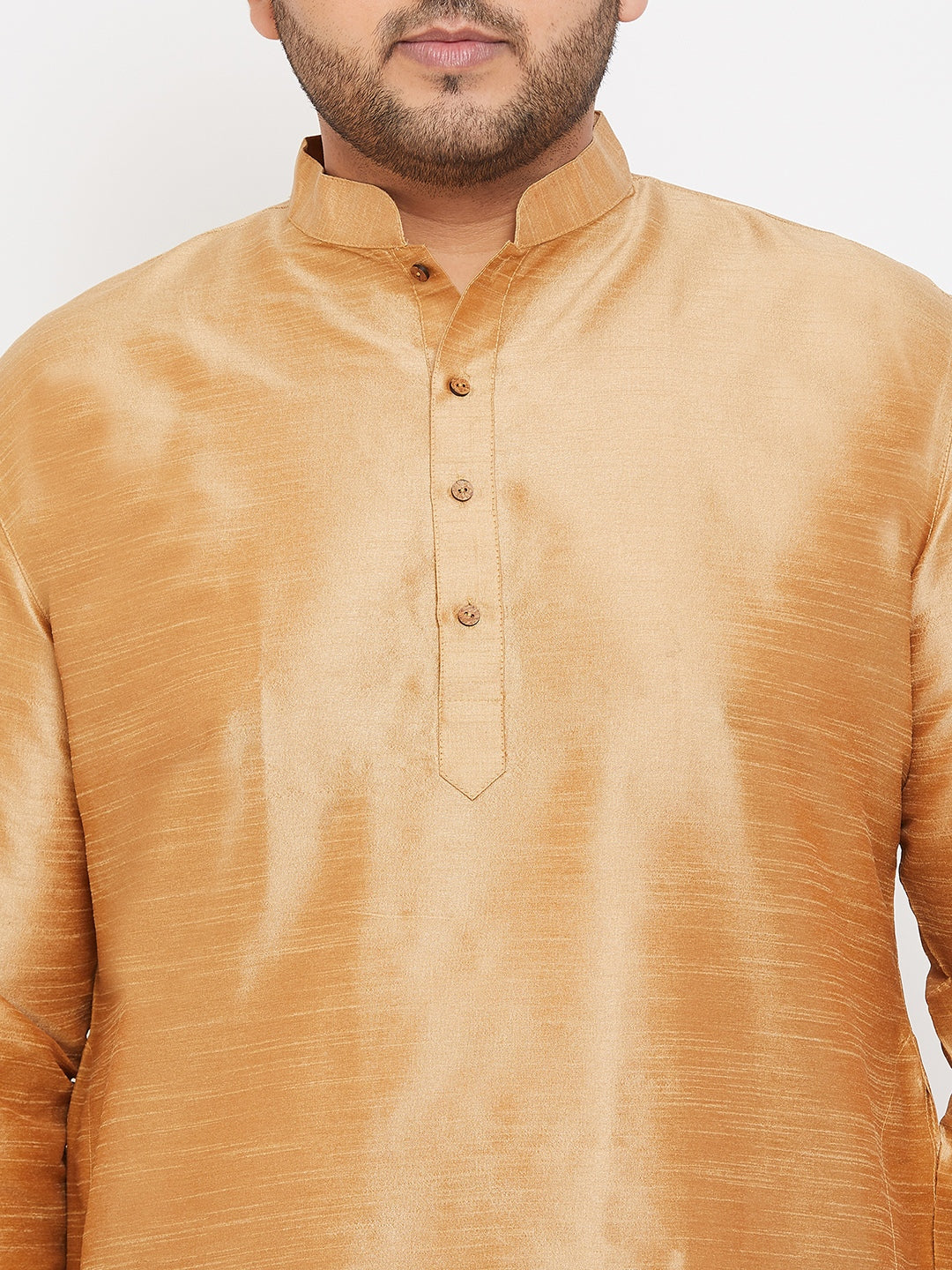 Men's Plus Size Rose Gold Silk Blend Curved Kurta Dhoti Set