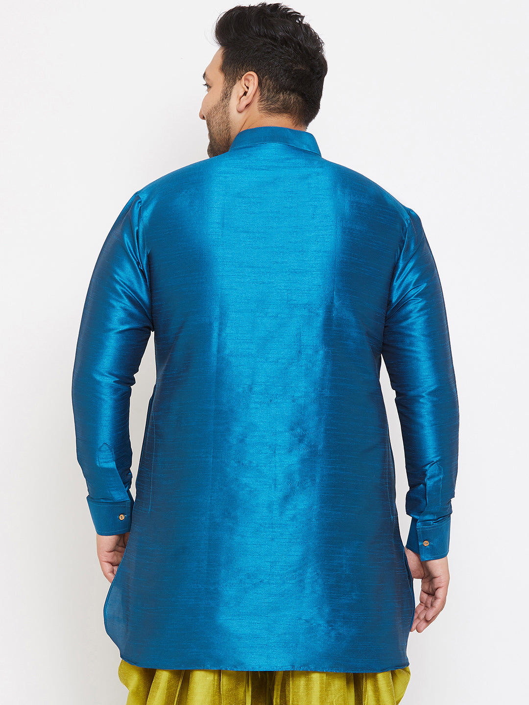 Men's Plus Size Turquoise Silk Blend Curved Kurta
