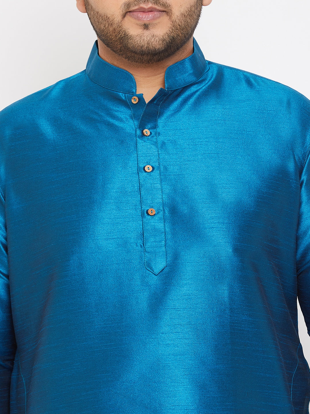 Men's Plus Size Turquoise Silk Blend Curved Kurta
